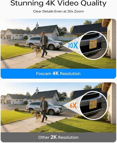كاميرا أمان FOSCAM 4K خارجية، كاميرا WiFi كاملة الإحساس بالمساحة 360 درجة تتبع تلقائي للرادار، رؤية بدون نقطة عمياء، اكتشاف الإنسان/السيارة/الحركة/الصوت، رؤية ليلية ملونة، IP66 متوافق مع Alexa in Kuwait