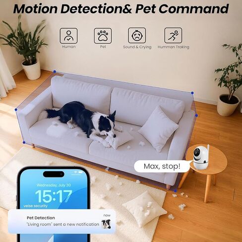 1080P Indoor Pan/Tilt Wired Security Camera, Kids & Pet Monitor, Motion Detection & Tracking, 2-Way Audio, Night Vision, 360° WiFi Cameras for Home Security Camera Local Storage or Optional Cloud in Kuwait