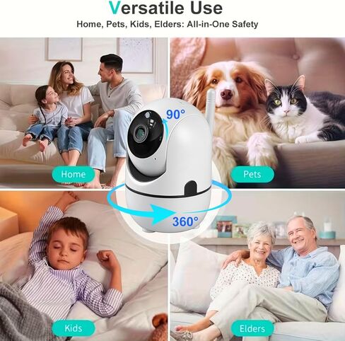 1080P Indoor Pan/Tilt Wired Security Camera, Kids & Pet Monitor, Motion Detection & Tracking, 2-Way Audio, Night Vision, 360° WiFi Cameras for Home Security Camera Local Storage or Optional Cloud in Kuwait