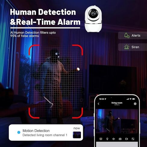 1080P Indoor Pan/Tilt Wired Security Camera, Kids & Pet Monitor, Motion Detection & Tracking, 2-Way Audio, Night Vision, 360° WiFi Cameras for Home Security Camera Local Storage or Optional Cloud in Kuwait