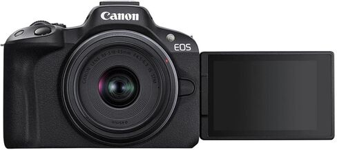 Canon EOS R50 Mirrorless Camera, Black with RF-S 18-45mm f/4.5-6.3 is STM Lens, 32GB SD Card, Shoulder Bag, 49mm Filter Kit, Cleaning in Kuwait