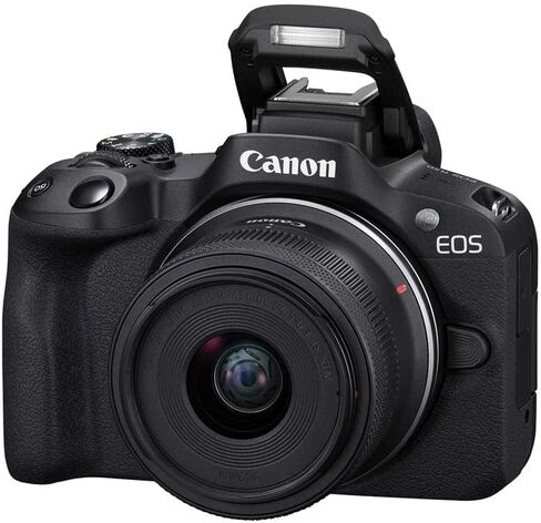 Canon EOS R50 Mirrorless Camera, Black with RF-S 18-45mm f/4.5-6.3 is STM Lens, 32GB SD Card, Shoulder Bag, 49mm Filter Kit, Cleaning in Kuwait