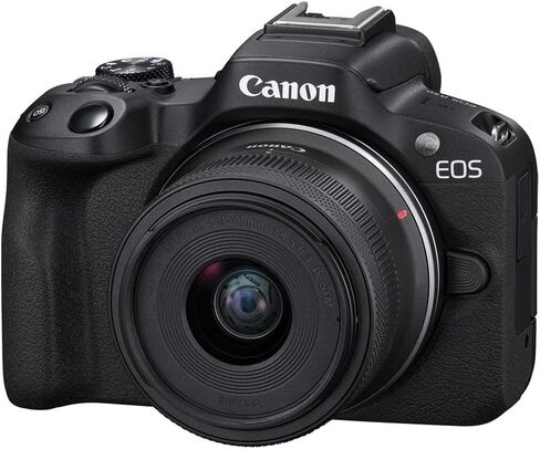 Canon EOS R50 Mirrorless Camera, Black with RF-S 18-45mm f/4.5-6.3 is STM Lens, 32GB SD Card, Shoulder Bag, 49mm Filter Kit, Cleaning in Kuwait