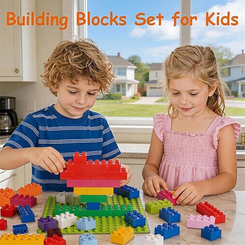Building Blocks Set for Kids with Baseplate Big Building Bricks 101Pcs Classic Bulk Sensory Toy for Kids Toddlers Boys Girls 15 Random Colors Birthday Gift Compatible with Lego All Major Brand in Saudi Arabia