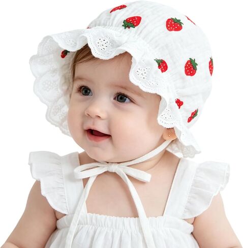 Baby-Girl Soft-Breathable-Bonnet - Newborn-Infant Eyelet-Beanie Sun-Hat with Lace Ruffle Trim in Kuwait