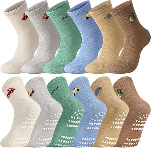 6 Pairs Baby Crew Socks Toddler Grip Non Slip Cotton Socks Baby Boys Girls in Kuwait