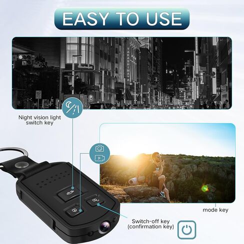 كاميرات صغيرة بسلسلة مفاتيح Pelay Key Fob HD 1080P، كاميرا مخفية لأمن المنزل، كاميرا مربية لتسجيل الفيديو مع كاشف الحركة/الرؤية الليلية in Kuwait