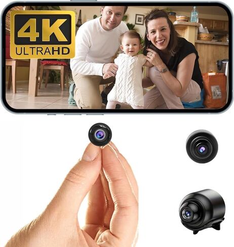 Ultra Mini WiFi Camera,Tiniest-Sized,HD4K Video Recording Live Feed,No Need Wifi Camera,Nanny Cam,Invisible Design,Baby Monitor Pet Monitoring with Color Night Vision,Motion Detection,Loop Record in Kuwait