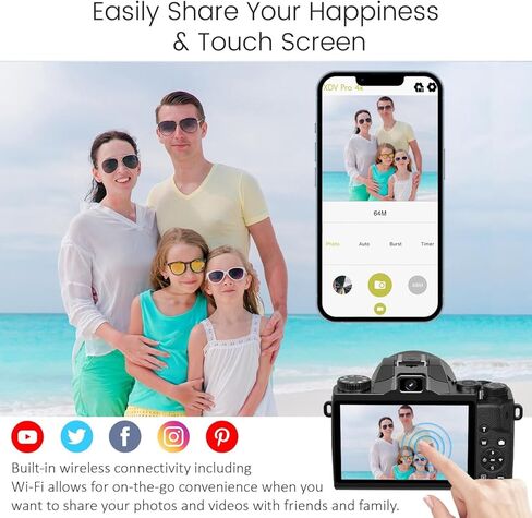 كاميرات رقمية بدقة 8K للتصوير الفوتوغرافي، وكاميرا تسجيل فيديو بدقة 64 ميجابكسل لليوتيوب مع شاشة لمس مقاس 4 بوصات، وكاميرات أمامية/خلفية مزدوجة مع ضوء تعبئة LED، وبطارية 3000 مللي أمبير في الساعة، وغطاء عدسة، وHot Shoe وبطاقة TF سعة 32 جيجابايت (أسود) in Kuwait