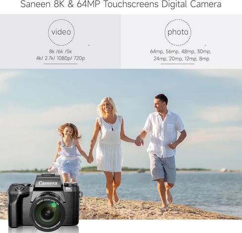 كاميرات رقمية بدقة 8K للتصوير الفوتوغرافي، وكاميرا تسجيل فيديو بدقة 64 ميجابكسل لليوتيوب مع شاشة لمس مقاس 4 بوصات، وكاميرات أمامية/خلفية مزدوجة مع ضوء تعبئة LED، وبطارية 3000 مللي أمبير في الساعة، وغطاء عدسة، وHot Shoe وبطاقة TF سعة 32 جيجابايت (أسود) in Kuwait