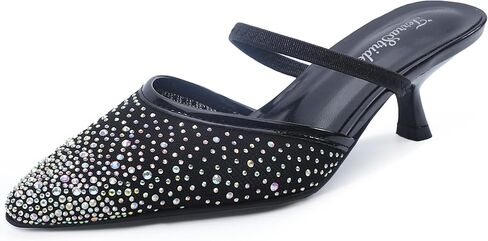 TerraStride Women's Rhinestone Kitten Heels - Pointed Toe Mules Sparkly Slip On Dress Party Wedding Evening Shoes in Kuwait