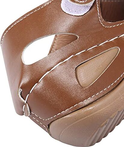 DOIX Women's Sandals High Wedge Heel Platform Hook and Loop Sandal Ladies Faux Leather Walking Sandals Summer Comfortable Non-Slip Closed Toe Retro Hollow Beach Shoes,Red,US8/EU39 in Saudi Arabia