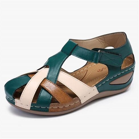 DOIX Women's Sandals High Wedge Heel Platform Hook and Loop Sandal Ladies Faux Leather Walking Sandals Summer Comfortable Non-Slip Closed Toe Retro Hollow Beach Shoes,Red,US8/EU39 in Saudi Arabia