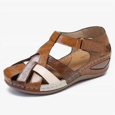 DOIX Women's Sandals High Wedge Heel Platform Hook and Loop Sandal Ladies Faux Leather Walking Sandals Summer Comfortable Non-Slip Closed Toe Retro Hollow Beach Shoes,Red,US8/EU39 in Saudi Arabia