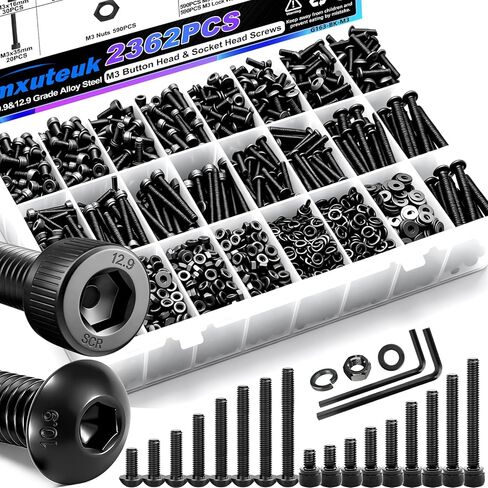 mxuteuk M2 Screw Assortment Set,M2 x 4/6/8/10/12/16/20mm Hex Socket Head Cap Screws Bolts Nuts Kit, 520PCS 12.9 Grade Alloy Steel Assorted Screws with Hex Wrench G035 in Saudi Arabia
