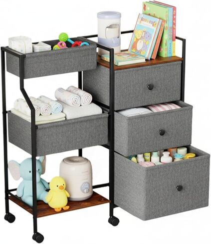 منظم وتخزين حفاضات الأطفال من باندا إير، عربة حضانة دوارة بثلاث طبقات مع أدراج وفواصل، عربة تخزين أدوات متنقلة مع عجلات لأساسيات الطفل، غرفة النوم، طاولة تغيير الحفاضات، رمادي داكن in Kuwait