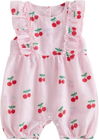 Mubineo Baby Girl Summer Clothes Cute Ruffle Sleeve Short Romper Jumpsuit Newborn Infant Crewneck Fruit Floral Outfits in Kuwait