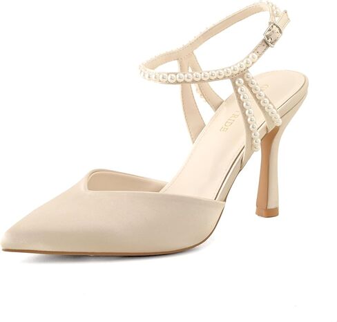 Pearl Pumps for Women High Heels Stilettos Adjustable Ankle Buckle Wedding Party Dressy Shoes in Kuwait