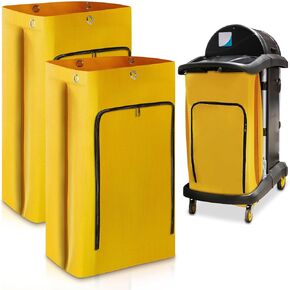 Cleaning Cart Bag Zippered Front Replacement Janitorial Cart Bag 24 Gallon Large Capacity Commercial Cleaning Bags for Cleaning Cart Housekeeping Carts, Yellow (2 Pack, 26.5 x 15.5 x 10.5 Inch) in Kuwait