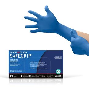 قفازات مطاطية Microflex Safegrip SG-375 - للاستعمال مرة واحدة، أكمام طويلة، قفازات زرقاء مقاس كبير in Kuwait