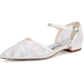 Women's Lace Wedding Flats for Bride Closed Toe Ankle Strap Satin Bridal Shoes in Saudi Arabia