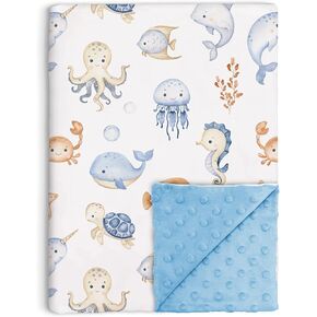 Under The Sea Baby Blankets Neutral for Boys Girls, Ocean Animals Toddler Soft Minky Blanket with Double Layer Dotted Backing, Nursery Newborn Baby Crib Receiving Blanket Sea Characters, 30"x40" in Saudi Arabia