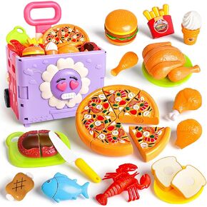 45PCS 3 in 1 Toddler Shopping Cart Trolley Play Set,Kids Grocery Cart-Pretend Play Food Set for Kids Kitchen,Cutting Food ,Preschool Learning Toys, Boys & Girls Birthday Gift for Toddler 3 4 5 6+ in Kuwait