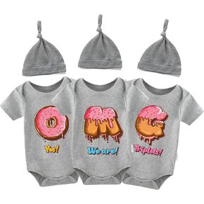 بدلة أطفال ثلاثية التوائم Yes We Are Triplets لحديثي الولادة، ملابس توأم للرضع للجنسين مع مجموعة قبعة in Kuwait