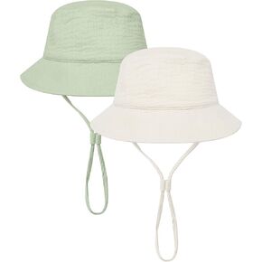 Cooraby 2 Pack Muslin Baby Sun Hat Bucket Hats with Wide Brim Adjustable Beach Hat for Boys Girls in Kuwait
