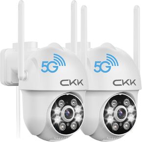 كاميرات مراقبة CKK 2K في الهواء الطلق، عبوتان، كاميرات أمان منزلية لاسلكية 2.4G/5G، 360 PTZ، كشف حركة PIR، رؤية ليلية ملونة، محادثة ثنائية الاتجاه، مقاومة للماء، إنذار مسموع وإضاءة كاشفة، تعمل مع Alexa in Kuwait