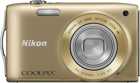 كاميرا نيكون COOLPIX S3300 رقمية بدقة 16 ميجابكسل مع عدسة زجاجية NIKKOR تكبير 6X وشاشة LCD مقاس 2.7 بوصة (ذهبي) in Kuwait
