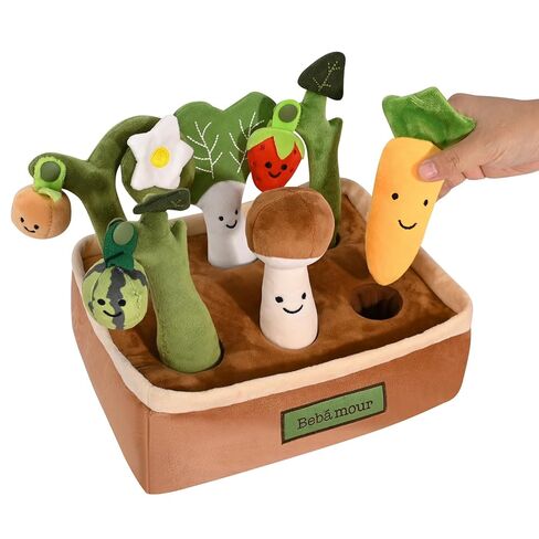 Bebamour Montessori Toys for Baby 6-12 Months, Plush Vegetable Garden Sensory Sorting Toy with Storage Base, Soft Plush Farm Harvest Game for Fine Motor Skills, Perfect Baby Boys Girls Gift(Carrot) in Kuwait