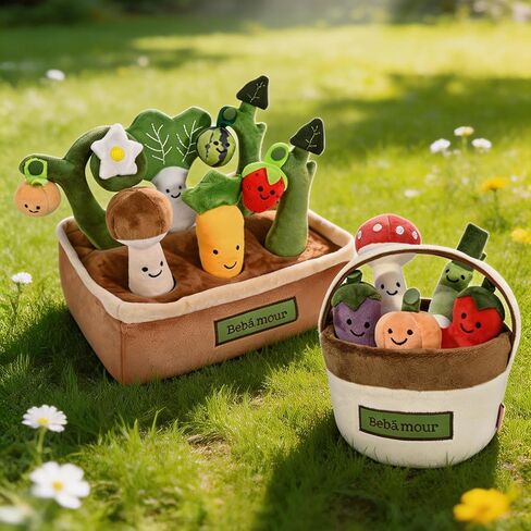 Bebamour Montessori Toys for Baby 6-12 Months, Plush Vegetable Garden Sensory Sorting Toy with Storage Base, Soft Plush Farm Harvest Game for Fine Motor Skills, Perfect Baby Boys Girls Gift(Carrot) in Kuwait