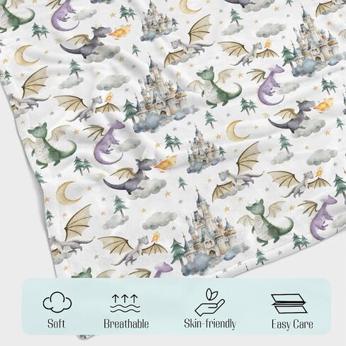 Baby Boy Girl Blankets Dragon Tale Castle, Watercolor Green Moon Clouds Stars Tree Soft Lightweight Nursery Receiving Swaddle, Flannel Newborn Infant Toddler Crib Bedding Kids Gift 30 x 40 in Kuwait