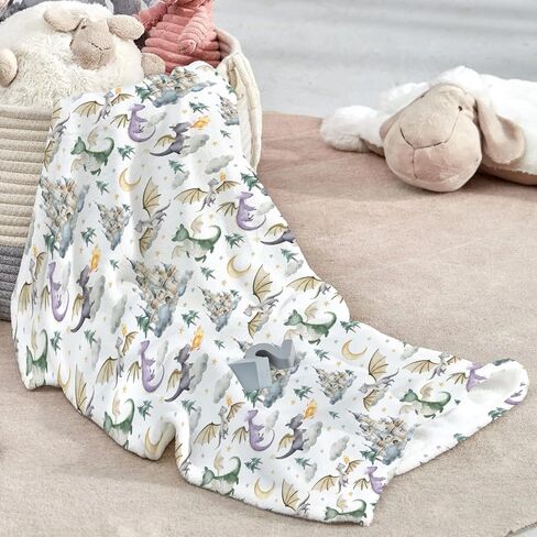 Baby Boy Girl Blankets Dragon Tale Castle, Watercolor Green Moon Clouds Stars Tree Soft Lightweight Nursery Receiving Swaddle, Flannel Newborn Infant Toddler Crib Bedding Kids Gift 30 x 40 in Kuwait