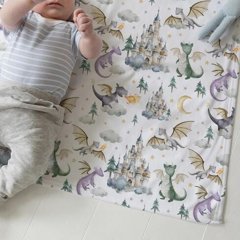 Baby Boy Girl Blankets Dragon Tale Castle, Watercolor Green Moon Clouds Stars Tree Soft Lightweight Nursery Receiving Swaddle, Flannel Newborn Infant Toddler Crib Bedding Kids Gift 30 x 40 in Kuwait