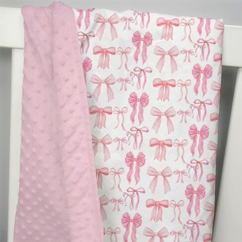 Mink Baby Girls Blankets Watercolor Pink Bows, Cute Ribbon Bowknot Soft Double Layer Dotted Backing Receiving Swaddle, Newborn Infant Toddler Nursery Crib Bedding Shower Gift 30 in Saudi Arabia