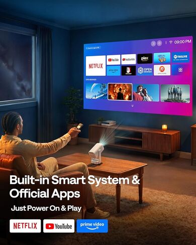 جهاز عرض Aurzen D1 air الذكي المحمول مع WiFi وBluetooth، يعمل بمنفذ USB-C، إعداد تلقائي سهل، صوت Dolby 16 وات، تطبيقات مدمجة، 1080P HDR10 الأصلي، جهاز عرض أفلام خارجي يدعم 4K، أبيض in Kuwait