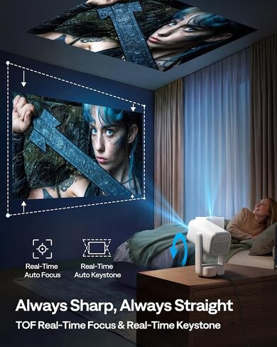 جهاز عرض Aurzen D1 air الذكي المحمول مع WiFi وBluetooth، يعمل بمنفذ USB-C، إعداد تلقائي سهل، صوت Dolby 16 وات، تطبيقات مدمجة، 1080P HDR10 الأصلي، جهاز عرض أفلام خارجي يدعم 4K، أبيض in Kuwait