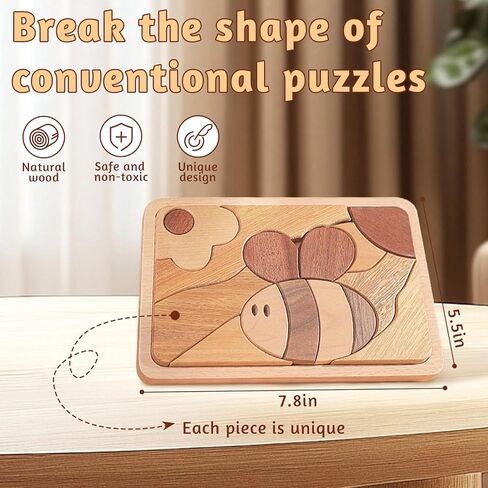 Adena Montessori Children's Educational 3D Creative Wooden Puzzle Set, Puzzle Coordination Game，Preschool Educational Brain Teaser Boards for Boys and Girls 3 4 5 6 Years Old (Turtle) in Saudi Arabia