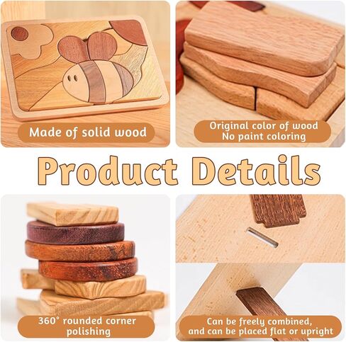 Adena Montessori Children's Educational 3D Creative Wooden Puzzle Set, Puzzle Coordination Game，Preschool Educational Brain Teaser Boards for Boys and Girls 3 4 5 6 Years Old (Turtle) in Saudi Arabia