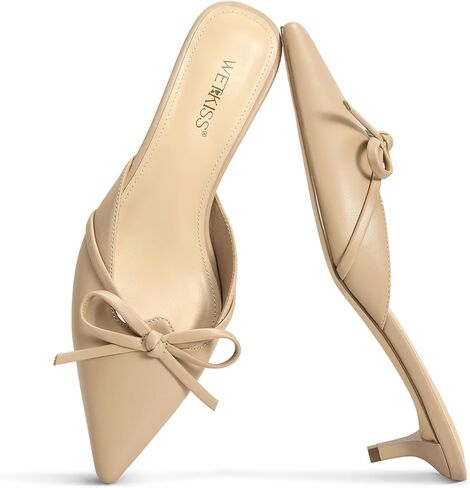wetkiss Womens Kitten Heel Mules with Bow Slip on Vintage Pumps Low Heel Pointed Closed Toe Stiletto Heeled Sandals Dress Wedding Party Sexy Pumps Shoes in Saudi Arabia