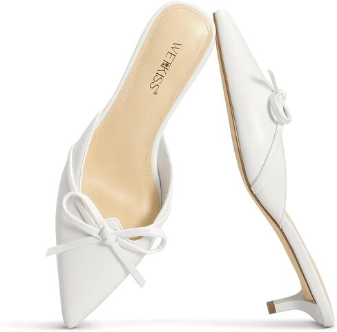 wetkiss Womens Kitten Heel Mules with Bow Slip on Vintage Pumps Low Heel Pointed Closed Toe Stiletto Heeled Sandals Dress Wedding Party Sexy Pumps Shoes in Saudi Arabia