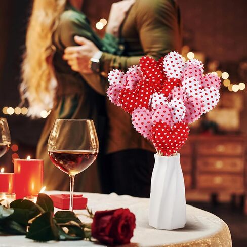 12 Pcs Valentine's Day Heart Picks Fabric & Felt Valentines Picks Galentines Heart Flower Stick Artificial Floral Bouquet Decoration for Vase Filler Wedding Arrangement DIY Craft(Classic) in Saudi Arabia