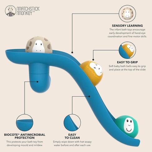 Matchstick Monkey Bath Time Slide Set – Baby Bath Toy, Sensory Learning, Easy-to-Grip Animal Rocks, Encourages Motor Skills & Water Play, BPA-Free, 12 Months+, Blue in Saudi Arabia