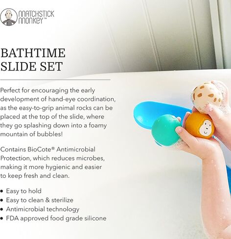Matchstick Monkey Bath Time Slide Set – Baby Bath Toy, Sensory Learning, Easy-to-Grip Animal Rocks, Encourages Motor Skills & Water Play, BPA-Free, 12 Months+, Blue in Saudi Arabia