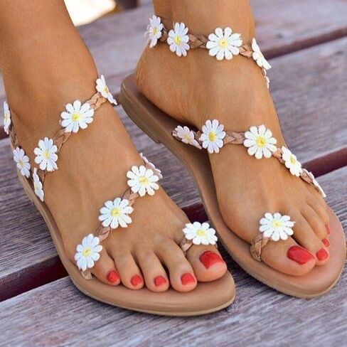 Women's Daisy Flower Flat Flip Flop Sandals Casual Outdoor Summer Shoes in Kuwait