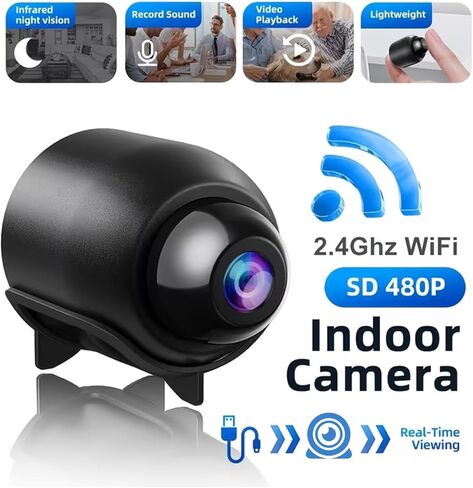 كاميرات مخفية بكاميرا لاسلكية، كاميرا Mini Nanny Cam للمنزل الذكي بدقة 1080 بكسل، كاميرا صغيرة داخلية وخارجية مع رؤية عن بعد، رؤية ليلية، متوافقة مع Android وiOS، للأطفال، مراقبة الحيوانات الأليفة، حارس السيارة (فيديو فقط) in Kuwait
