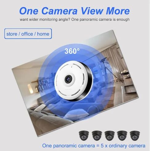 WiFi Camera IP Fisheye CCTV Mini Wireless Video Camera 1080P Panoramic View Camera Fish Eye 360 in Kuwait