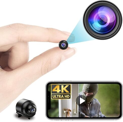 كاميرا واي فاي صغيرة جدًا، صغيرة الحجم، تسجيل فيديو HD4K، بث مباشر، لا حاجة لكاميرا واي فاي، كاميرا مربية، تصميم غير مرئي لمراقبة الأطفال والحيوانات الأليفة مع رؤية ليلية ملونة، كشف الحركة، تسجيل حلقي in Kuwait